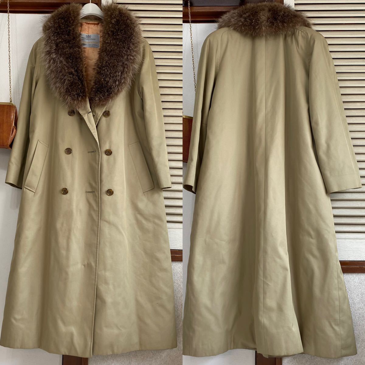 特注】英国製 Aquascutum フォックスファー襟 中綿入り トレンチ 特注】英国製 Aquascutum フォックスファー襟 中綿入り トレンチ