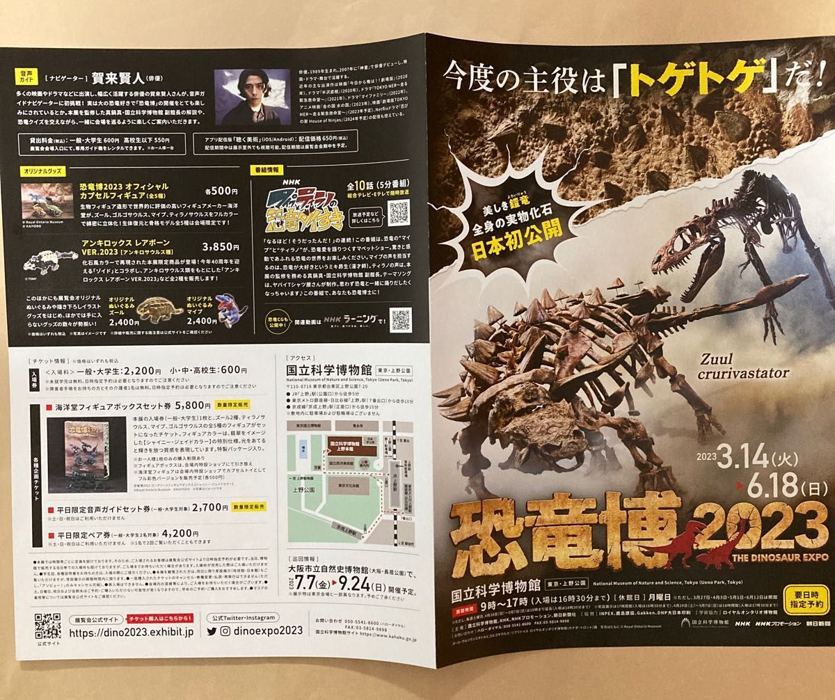 恐竜博 2023』チケット２枚セット 期限付き 2023 5 19迄 上野・国立