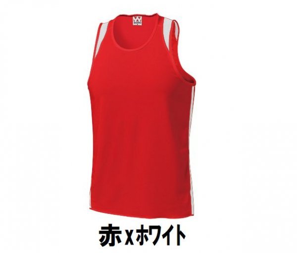 999円 新品 メンズ ランニング シャツ 赤xホワイト サイズ120 子供 大人 男性 女性 wundou ウンドウ 5510 陸上_画像1