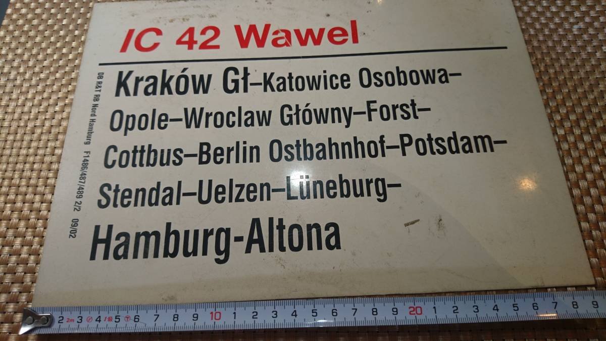 古い ドイツ鉄道 行先表示板 / クラクフ （ ポーランド ） ～ ハンブルク （ ドイツ ） / IC 42 Wawel ヴァンウェブ 行先版_画像1