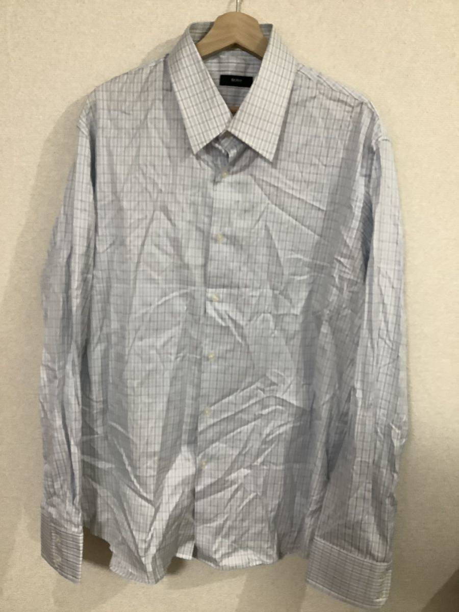 BOSS HUGO BOSS ボス　チェック柄長袖シャツ　コットンシャツ　ワイシャツ　ドレスシャツ　メンズ　古着_画像1