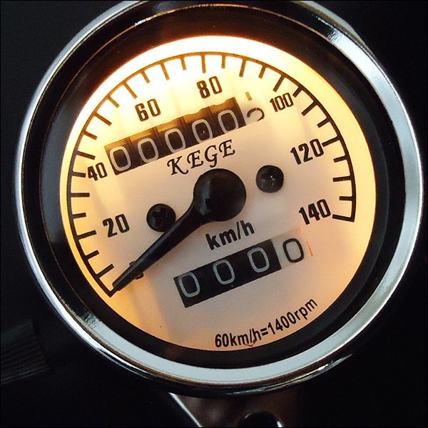 スピードメーター φ60mm 機械式 バイク 汎用 140km/h表示 トリップ付 白パネル モンキー DAX リトルカブ等 (9)/20ч_画像2