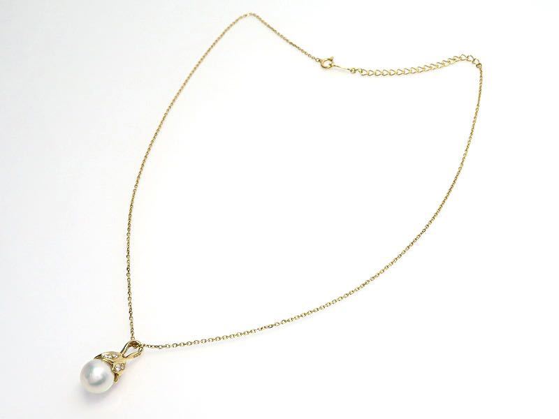 MIKIMOTO ミキモト K18 パール8.6mm ダイヤモンド ネックレス イエロー