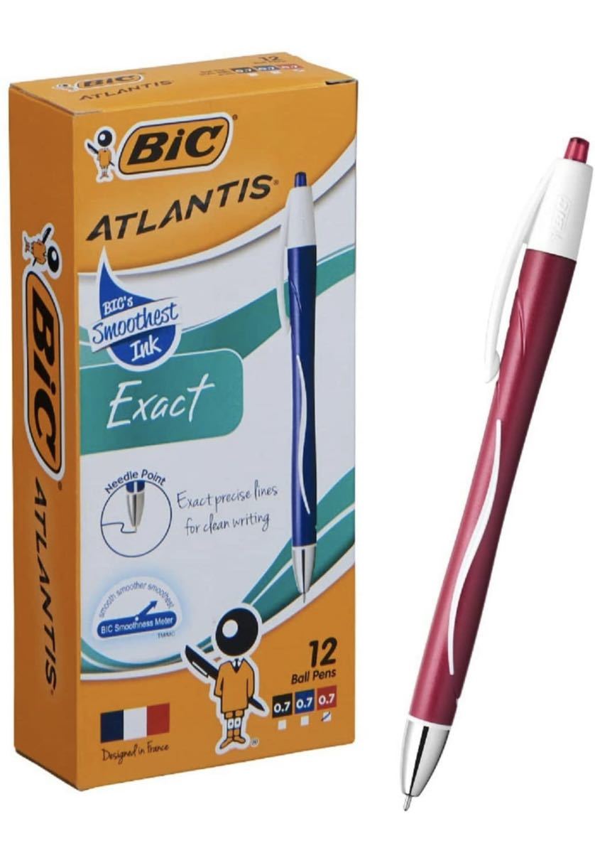 ビック 油性ボールペン アトランティス EX 0.7 赤 12本_画像1