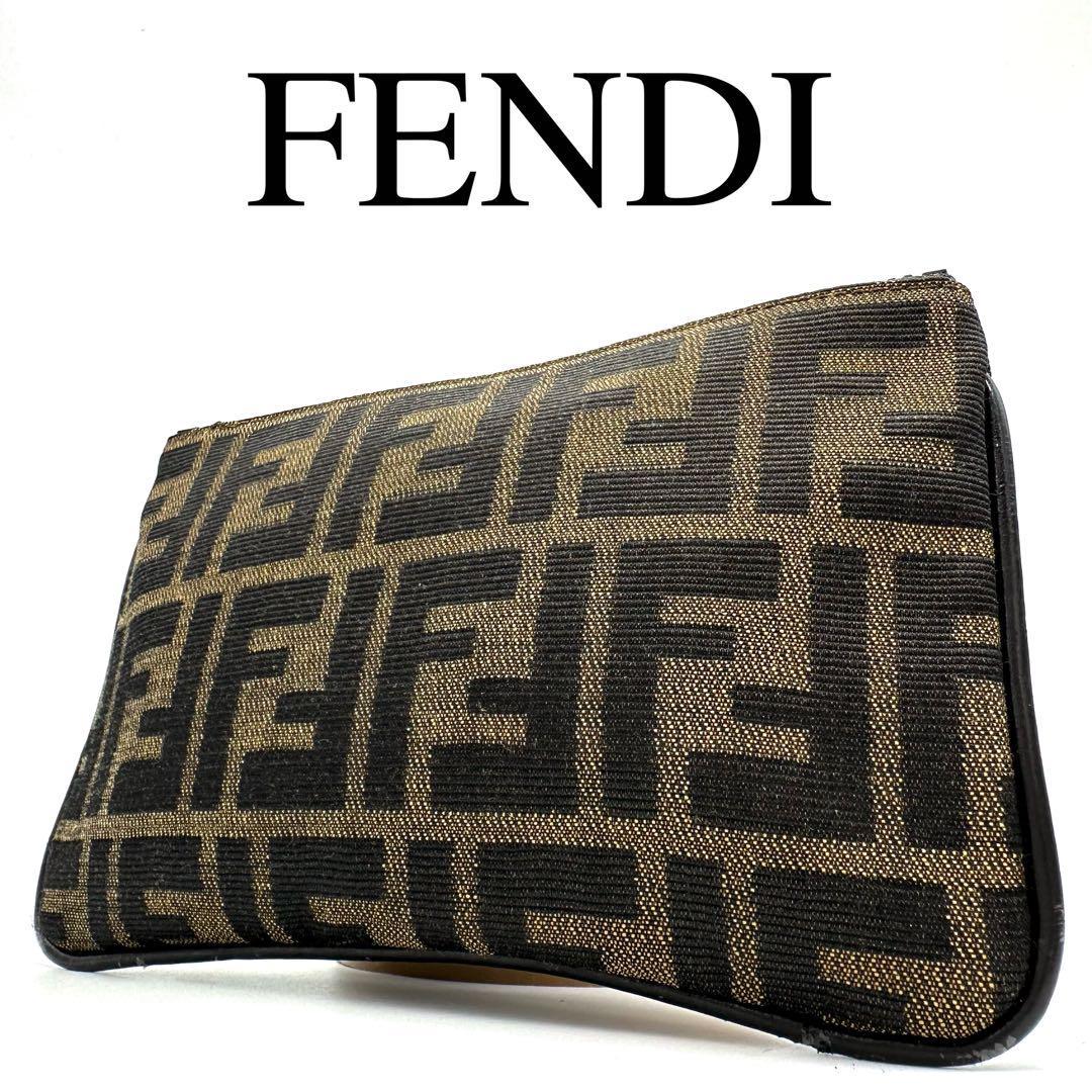 FENDI フェンディ ポーチ 小物入れ 化粧ポーチ ズッカ 総柄 キャンバス