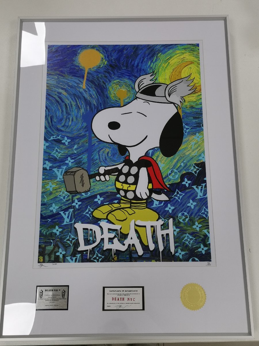 DEATH NYC 額付き 世界限定100枚 アートポスター Snoopy スヌーピー ゴッ ゴッホ 星月夜  現代アート(シルクスクリーン)｜売買されたオークション情報、ヤフオク! の商品情報をアーカイブ公開