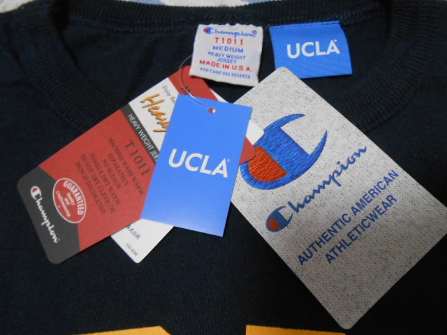 新品！USA製！チャンピオン　ヘビーウエイト　Tシャツ　T1011　UCLA大学　ネイビーｘイエロー　ラバープリント　Ｍ　C5-V301　アメリカ製_画像3