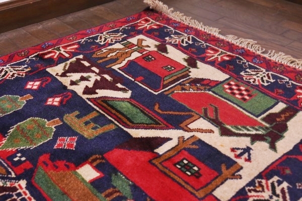 高知インター店】 RAGU008 トライバルラグ ウール絨毯 143cm×83cm