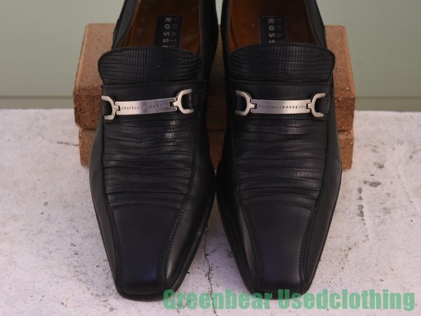 W140* Italy made [FRATELLI ROSSETTI] high class Loafer lizard leather black black men's 5.5 23.5cm