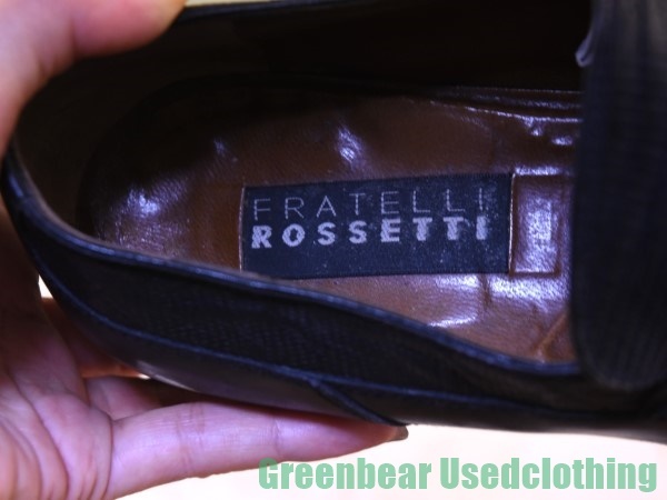 W140* Italy made [FRATELLI ROSSETTI] high class Loafer lizard leather black black men's 5.5 23.5cm