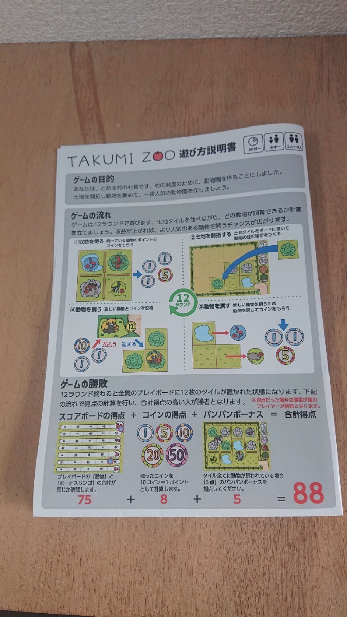 TAKUMI ZOO 拡張付き 付属品完備 ボードゲーム 拡大再生産 動物園 経営 タクミ ズー HANAYAMA_画像2