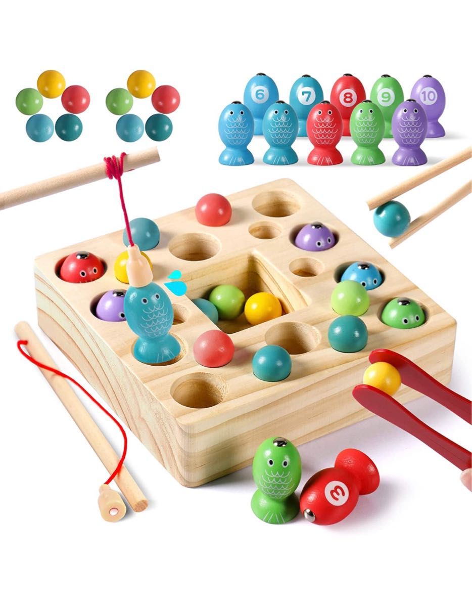 知育玩具 木のおもちゃ 木製 マグネット魚釣りゲーム  誕生日プレゼント モンテッソーリおもちゃ 3歳以上
