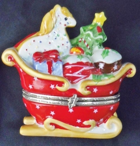 送込 Villeroy & Boch クリスマス ヒンジボックス 陶器 小物入れ ポタリーケース/ビレロイ ボッホ ヒンジケース 白馬 ツリー ディスプレイ