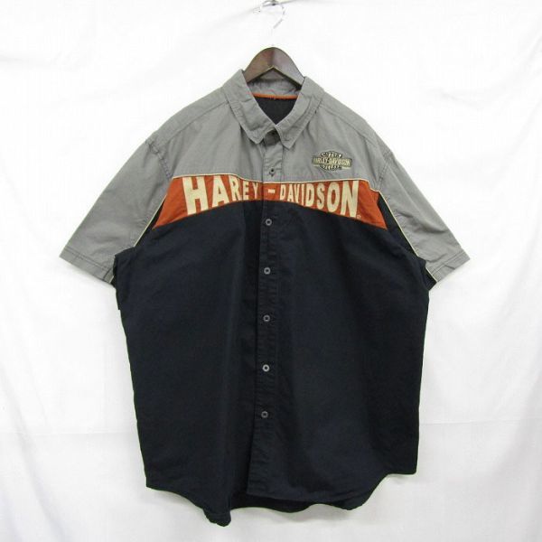 サイズ ? HARLEY DAVIDSON 半袖 シャツ ブラック 刺繍 ハーレーダビットソン 古着 ビンテージ 3M1704_画像1