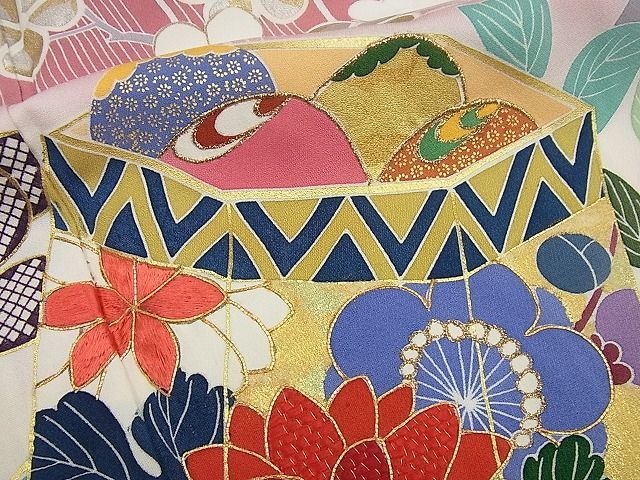 平和屋着物■極上　創業460年・千總　振袖　駒刺繍　貝桶流水花文　暈し染め　金彩　阪急百貨店扱い　逸品3s1864_画像6