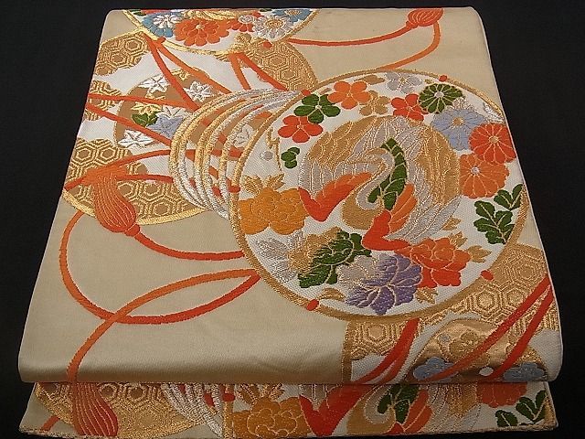 袋帯 六通 錦織 金 鶴 鳳凰 唐花 逸品 ☆購入アウトレット