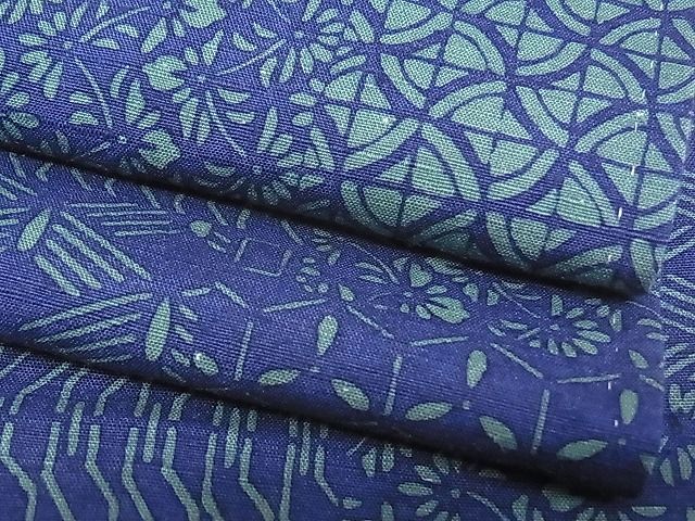 ヤフオク! - 平和屋着物 上質な紬 藍 型染め 市松吉祥文 逸品