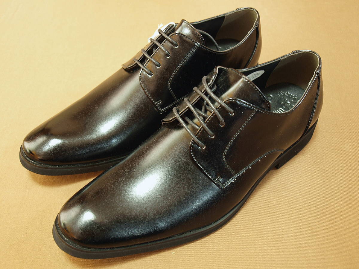 プレーントゥ合皮ビジネスシューズ紐靴(24.5㎝)黒色 軽量_画像1