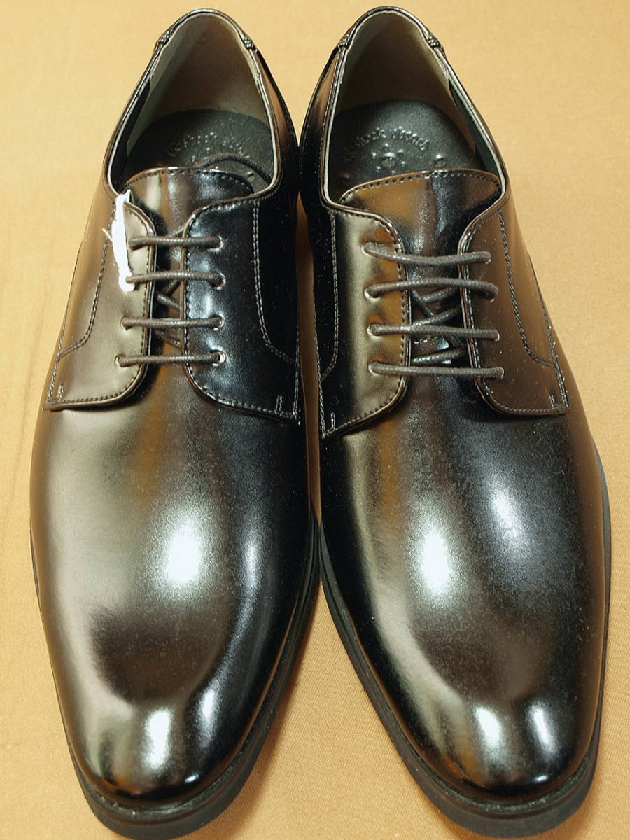 プレーントゥ合皮ビジネスシューズ紐靴(24.5㎝)黒色 軽量_画像2