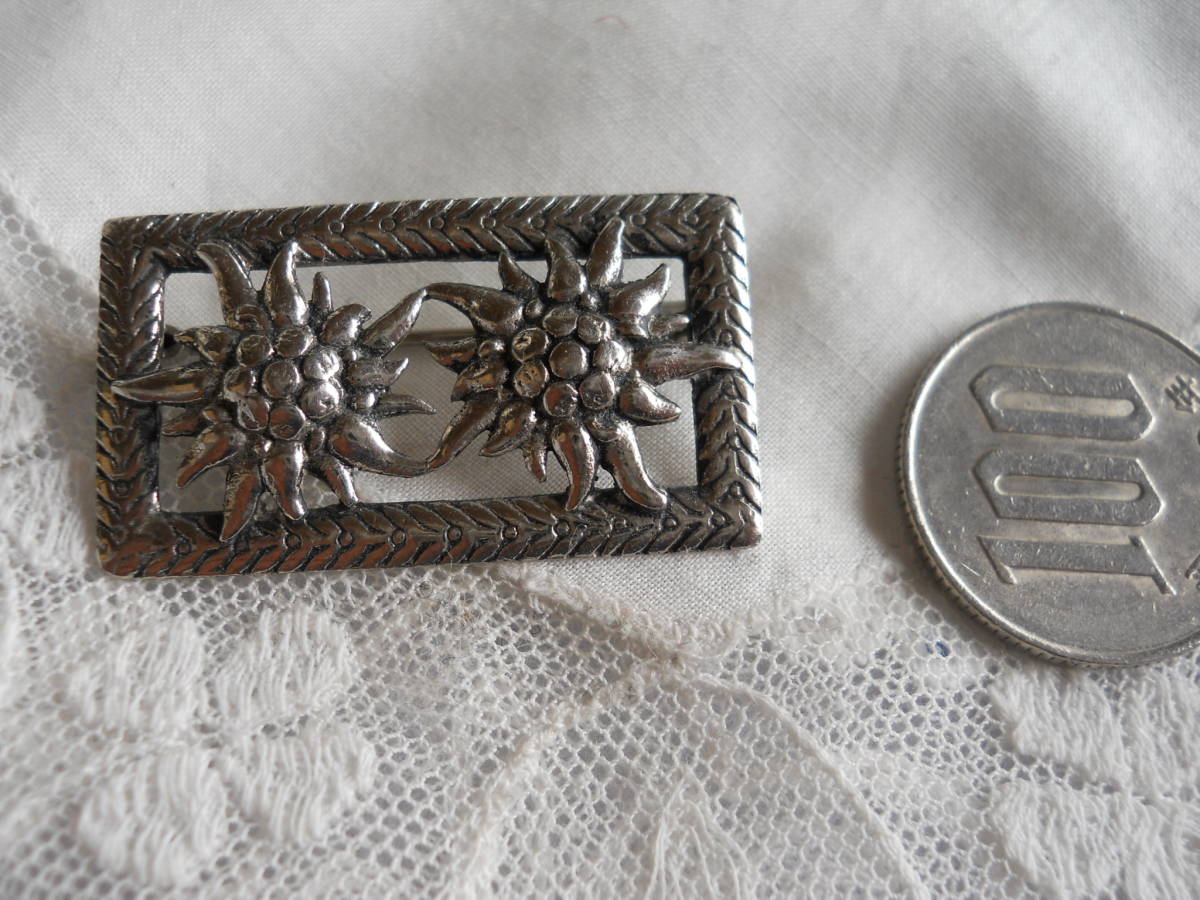フランス製アンティーク 800シルバー 銀の刻印 透かし細工 エーデルワイス ブローチ_画像6