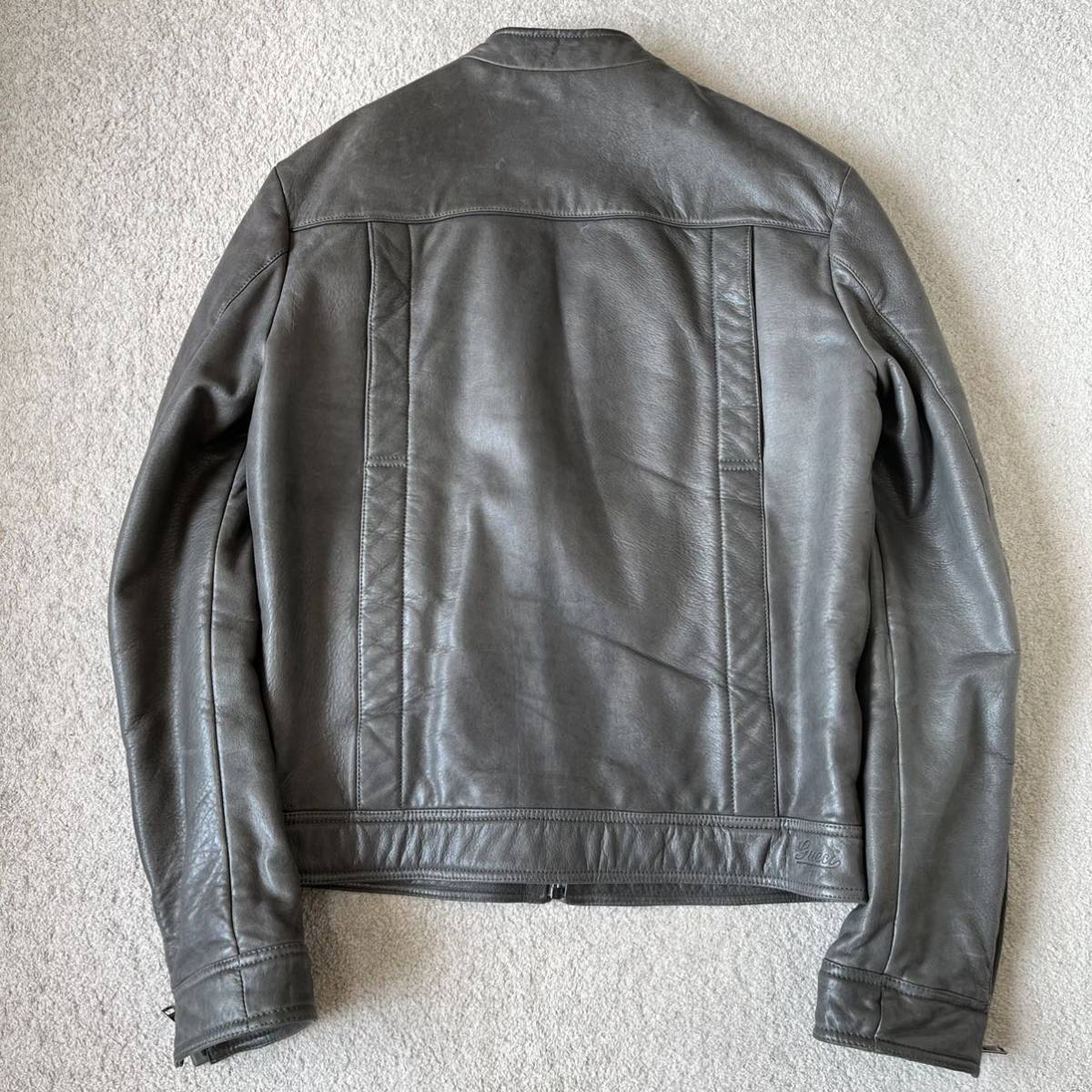 希少色 GUCCI レザージャケット シングル ライダース グレー 44-