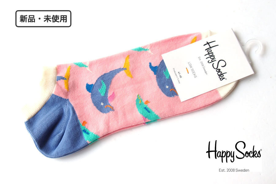  free shipping * new goods l unused l happy socks lhappy socksl short sneaker socks l Dolphin pattern socks l pink l10124020