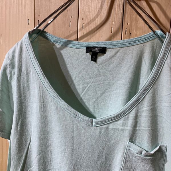 【KY539】US古着 TALBOTS Vネック半袖Tシャツ ミントグリーン レディース M ポス_画像7