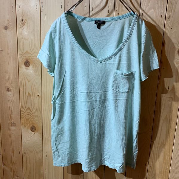 【KY539】US古着 TALBOTS Vネック半袖Tシャツ ミントグリーン レディース M ポス_画像2