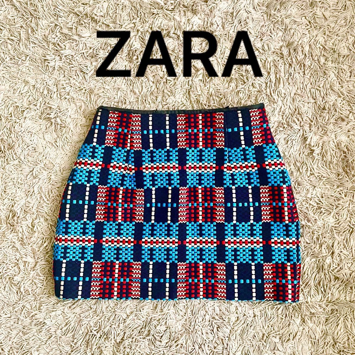 ZARA M コクーン 刺繍 ミニスカート スカート ザラ チェック