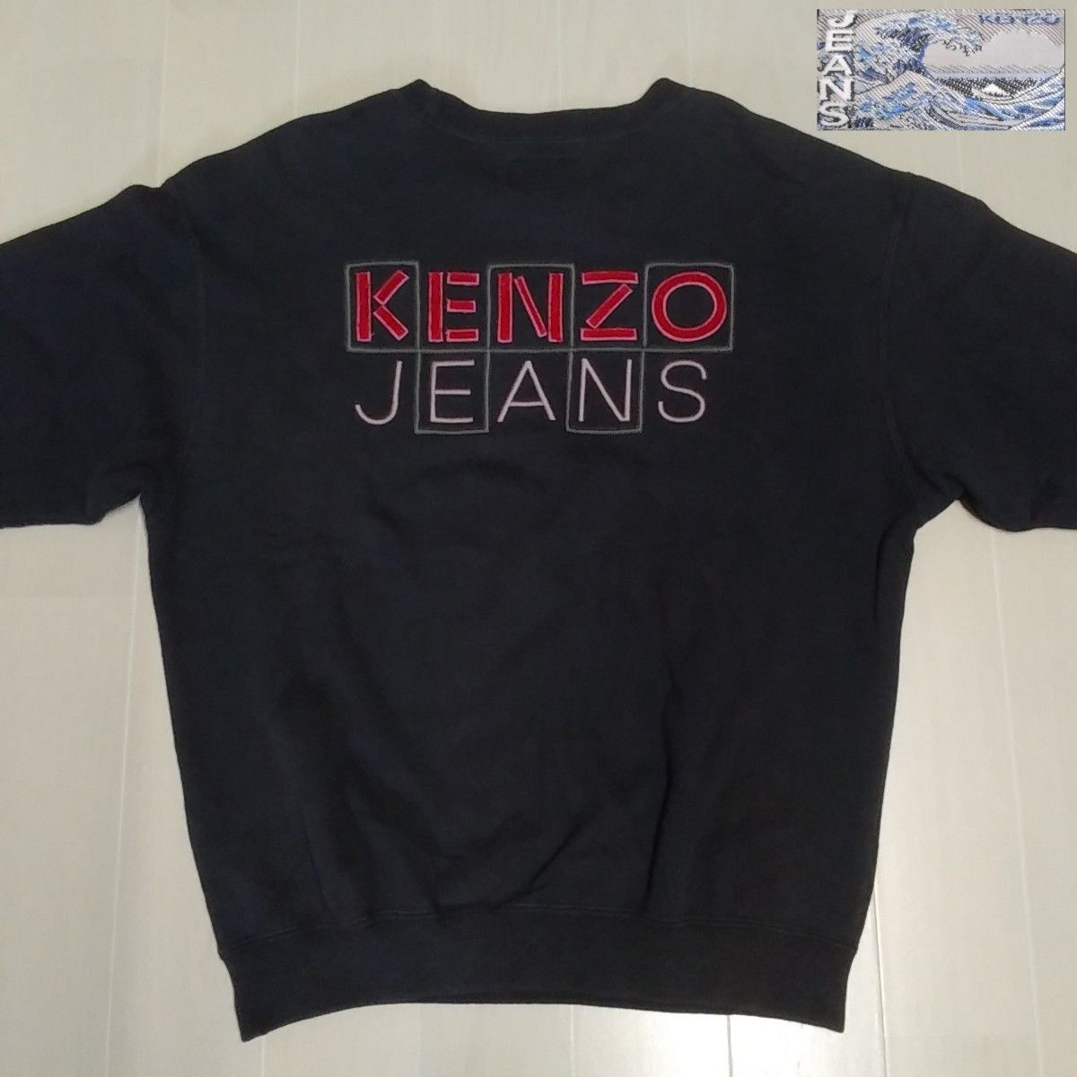 【KENZO JEANS】ケンゾージーンズ 刺繍ロゴ スウェット トレーナー 浮世絵 北斎タグ 90’s 　ヴィンテージ　日本製