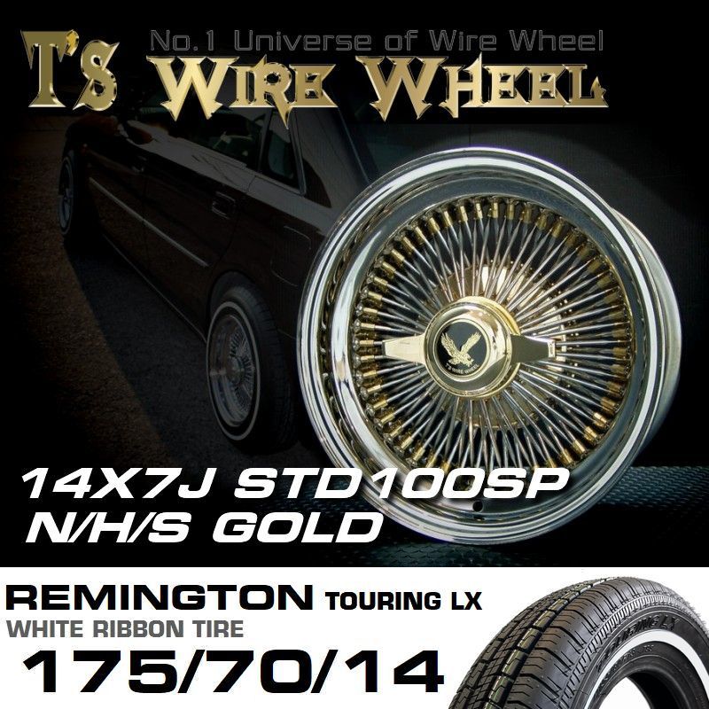 Wire Wheel T's Wire 14x7j Std100sp Triple Gold Remington White Ribbon Set &lt;Low Rider/USDM&gt;