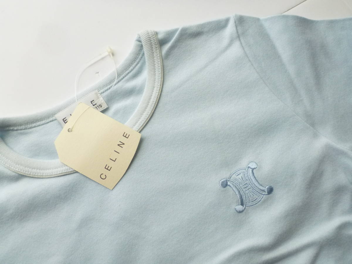 新品 CELINE(セリーヌ) ★日本製　水色　ロゴ刺繍　長袖　Tシャツ　110_画像3