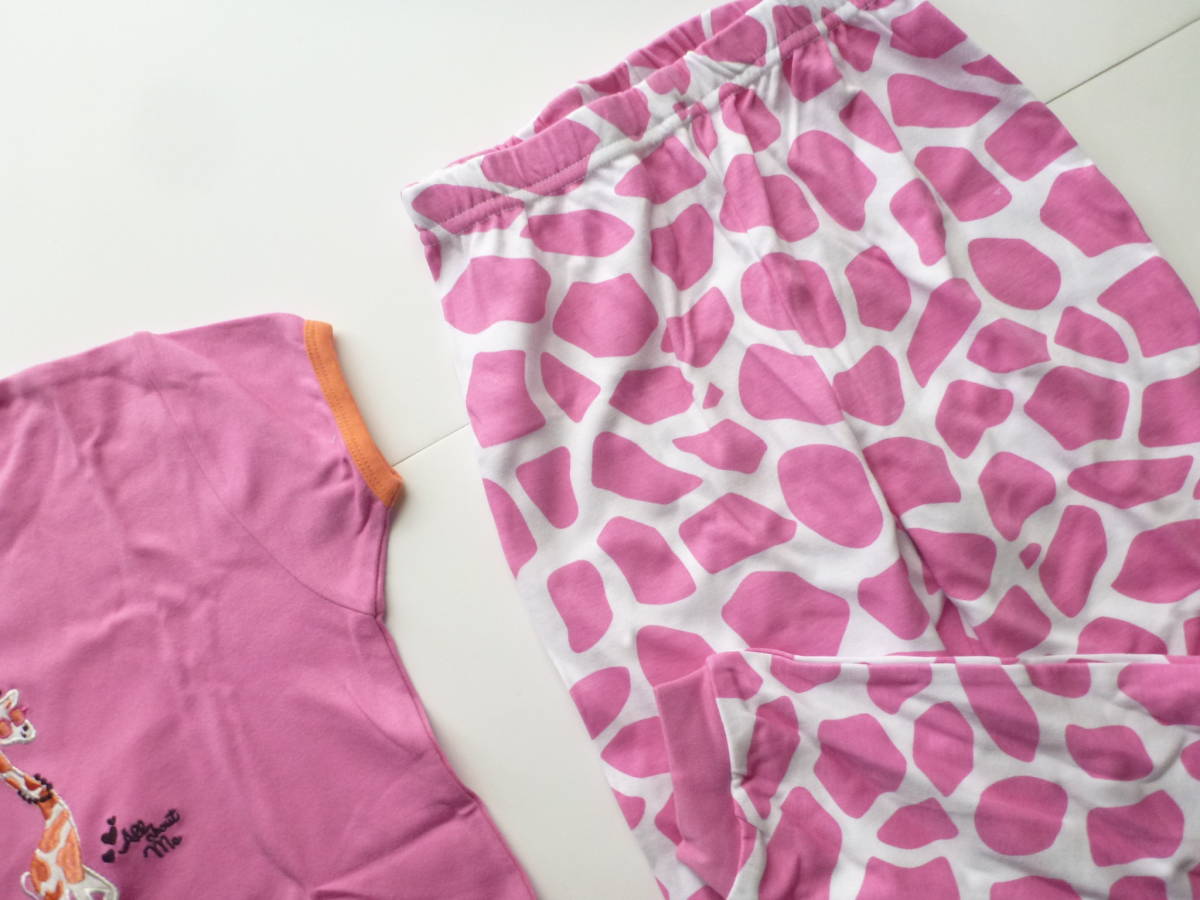  новый товар pekklepekru* прекрасное качество хлопок верх и низ выставить розовый короткий рукав футболка длинные брюки жираф вышивка верх и низ выставить 12...150