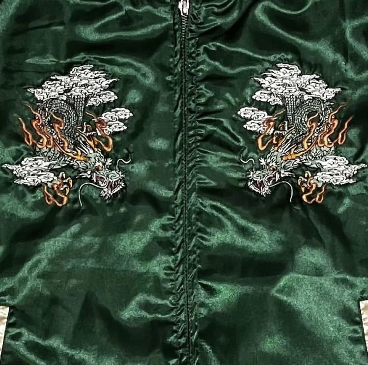 【人気】鏡花水月 キョウカスイゲツ スカジャン 和柄 刺繍 龍 ドラゴン オーバーサイズ バイカラー 個性的 前後デザイン