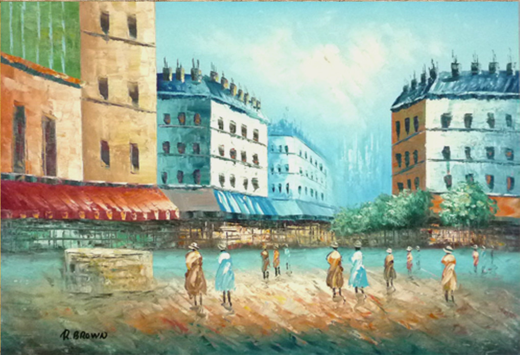 油彩画 洋画 肉筆絵画 （ 額縁付き ）- M20 「パリの街並み-1」_画像2