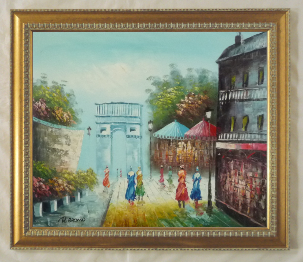  oil painting . Western films autograph picture ( picture frame attaching )- F10 [ Paris. street *...]