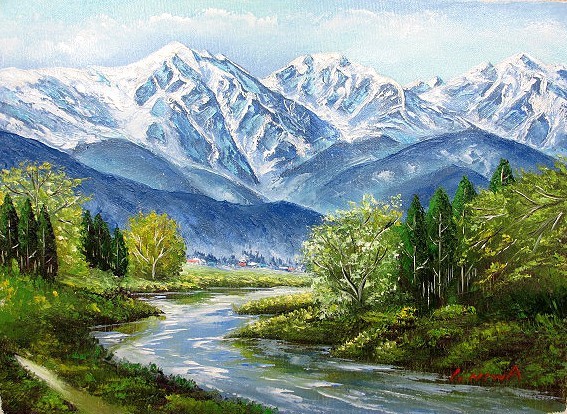 油彩画 洋画 (油絵額縁付きで納品対応可) F6号 「白馬岳」 丹羽 勇-