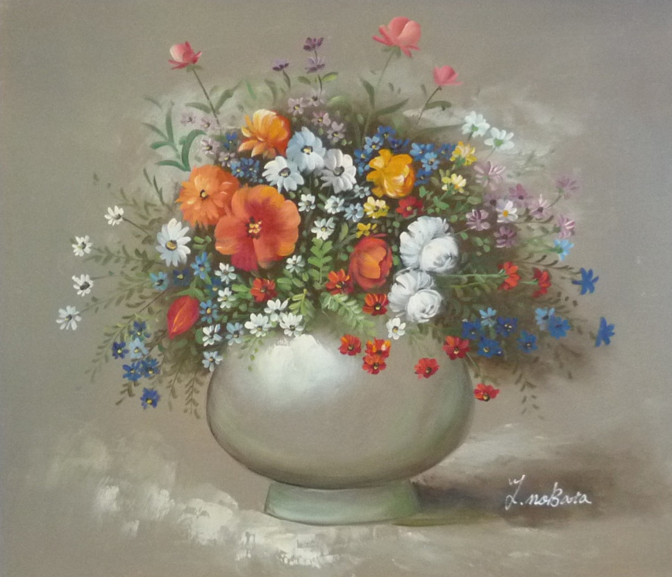 油彩画 洋画 肉筆絵画 ( 額縁付き )- F10 「花瓶の花-1」 絵画 | hdv