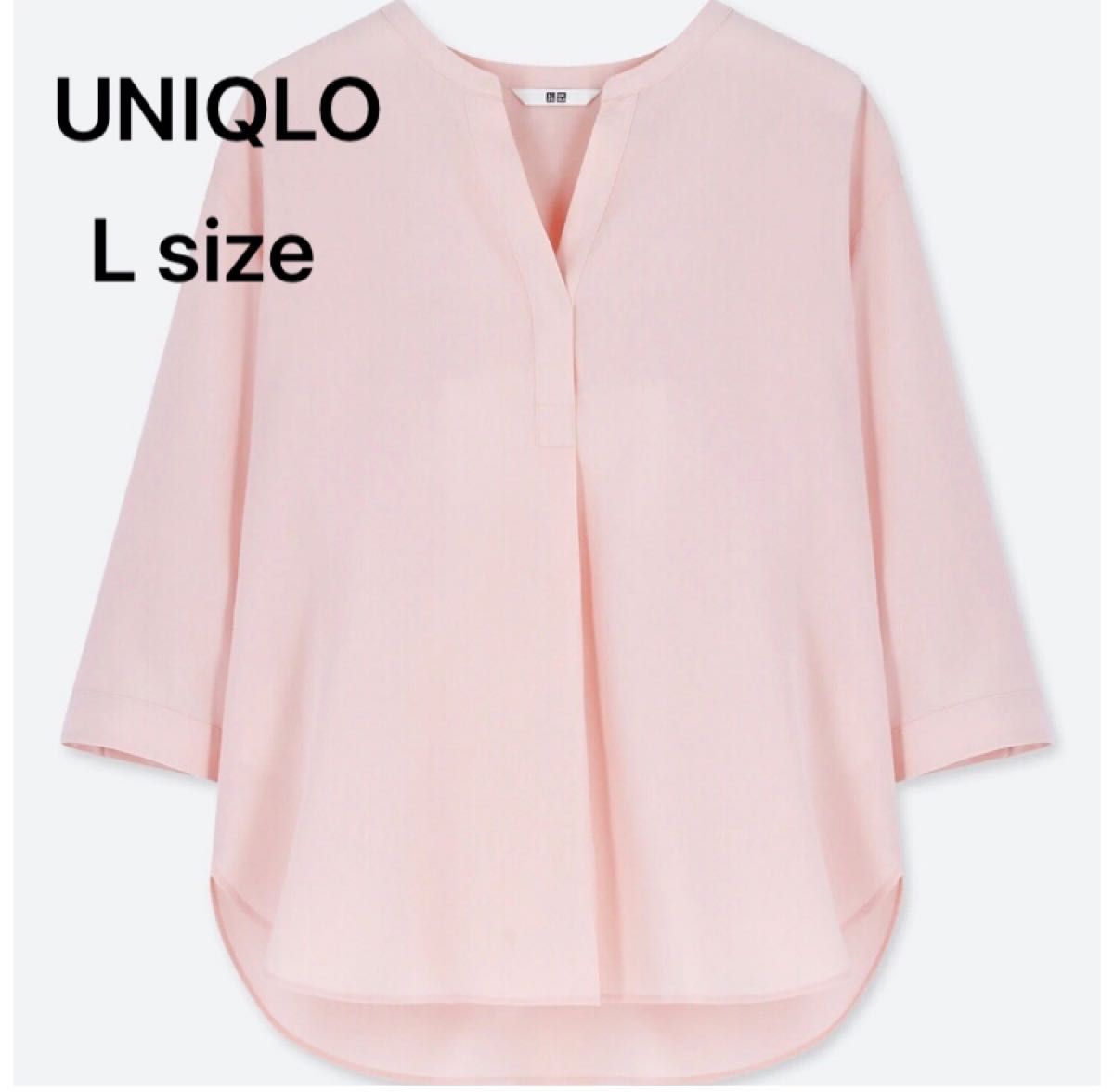 UNIQLO ピンク　シャツ　レディース　Lサイズ　ユニクロ　オフィススタイル　レーヨンエアリースキッパーカラーブラウス