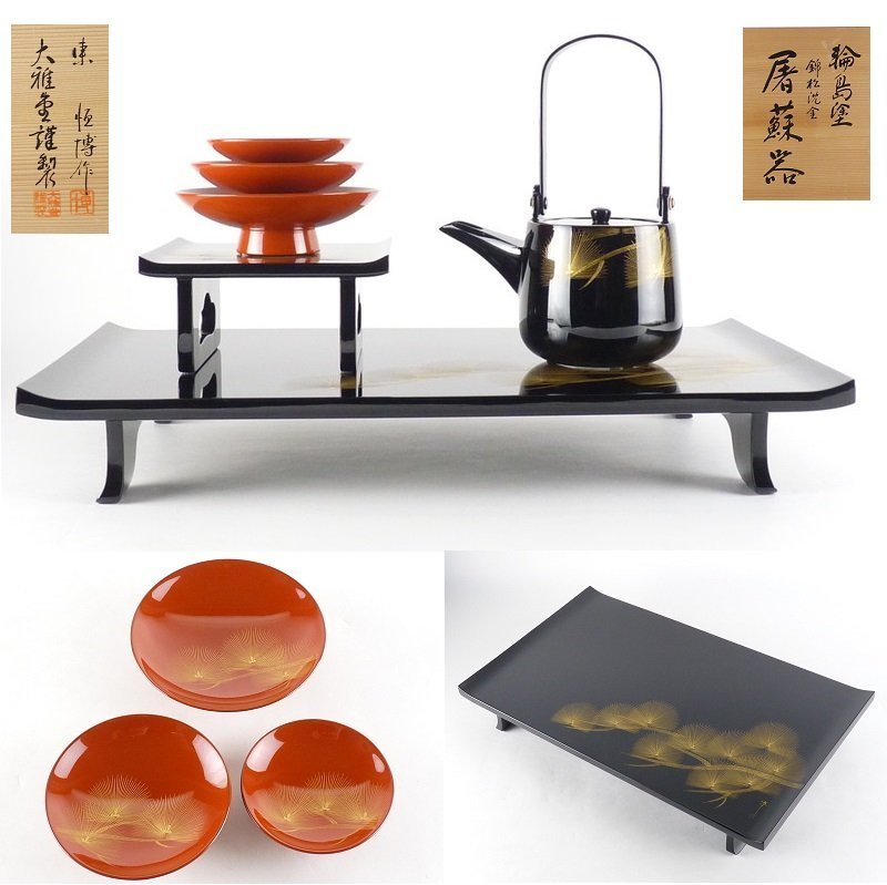 友枝 敏陶芸作家 10日限定‼️一点物色絵金彩ちらし屠蘇器セット