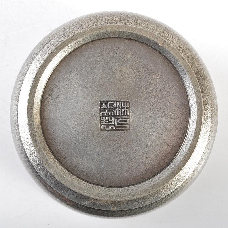 煎茶道具 林亭瑞製 錫製 四君子文 茶こぼし 約287g 時代箱 D R5794