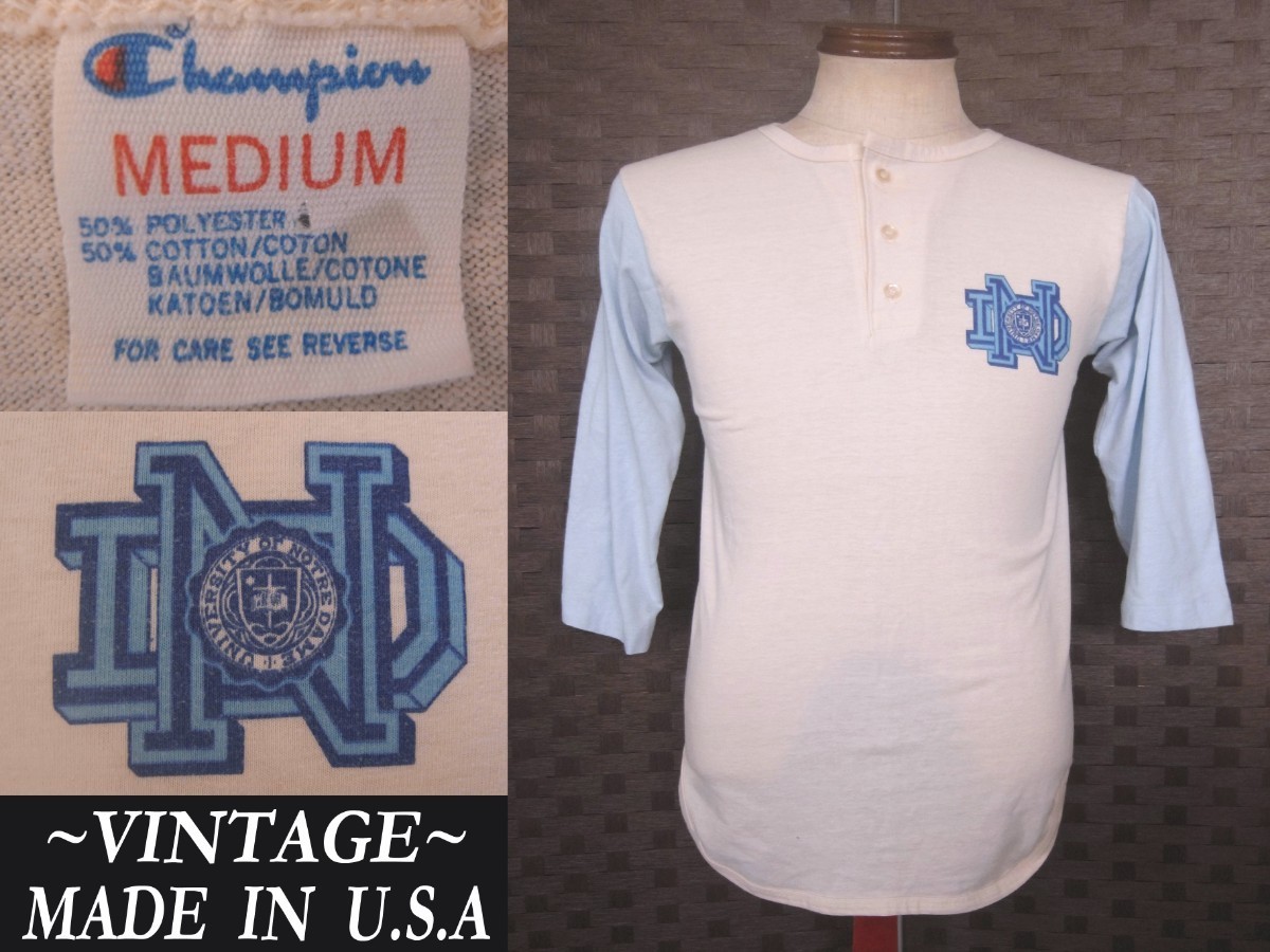 70s 80sビンテージ champion トリコロールタグUSAアメリカ製 NOTRE DAME ノートルダム大学プリントT　カレッジ VINTAGE ウエアハウス model_画像1