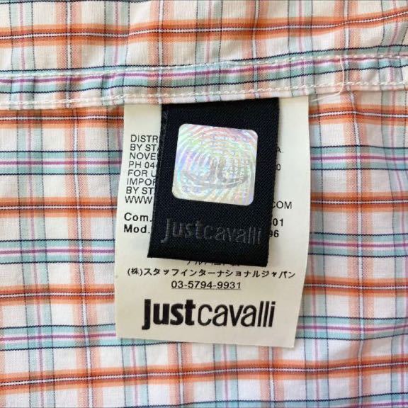 Just Cavalli ジャストカヴァリ 半袖チェックシャツ トップス ホワイト オレンジ ライトブルー サイズ52_画像5