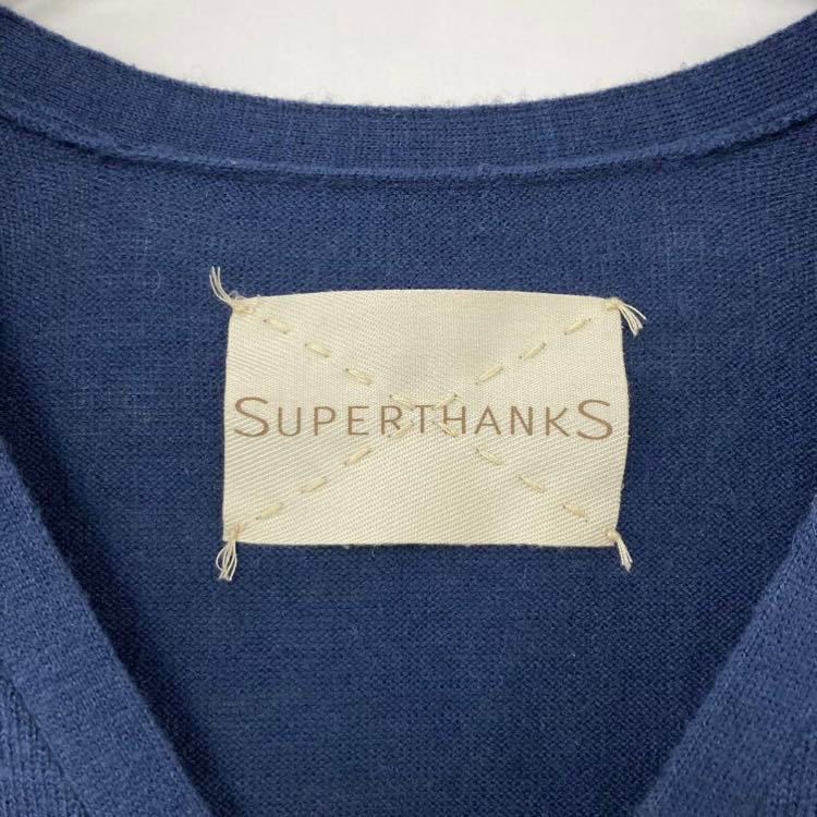 【SUPERTHANKS スーパーサンクス ニットカーディガン トップス】ネイビー レッド 紺 赤 Mサイズ_画像3