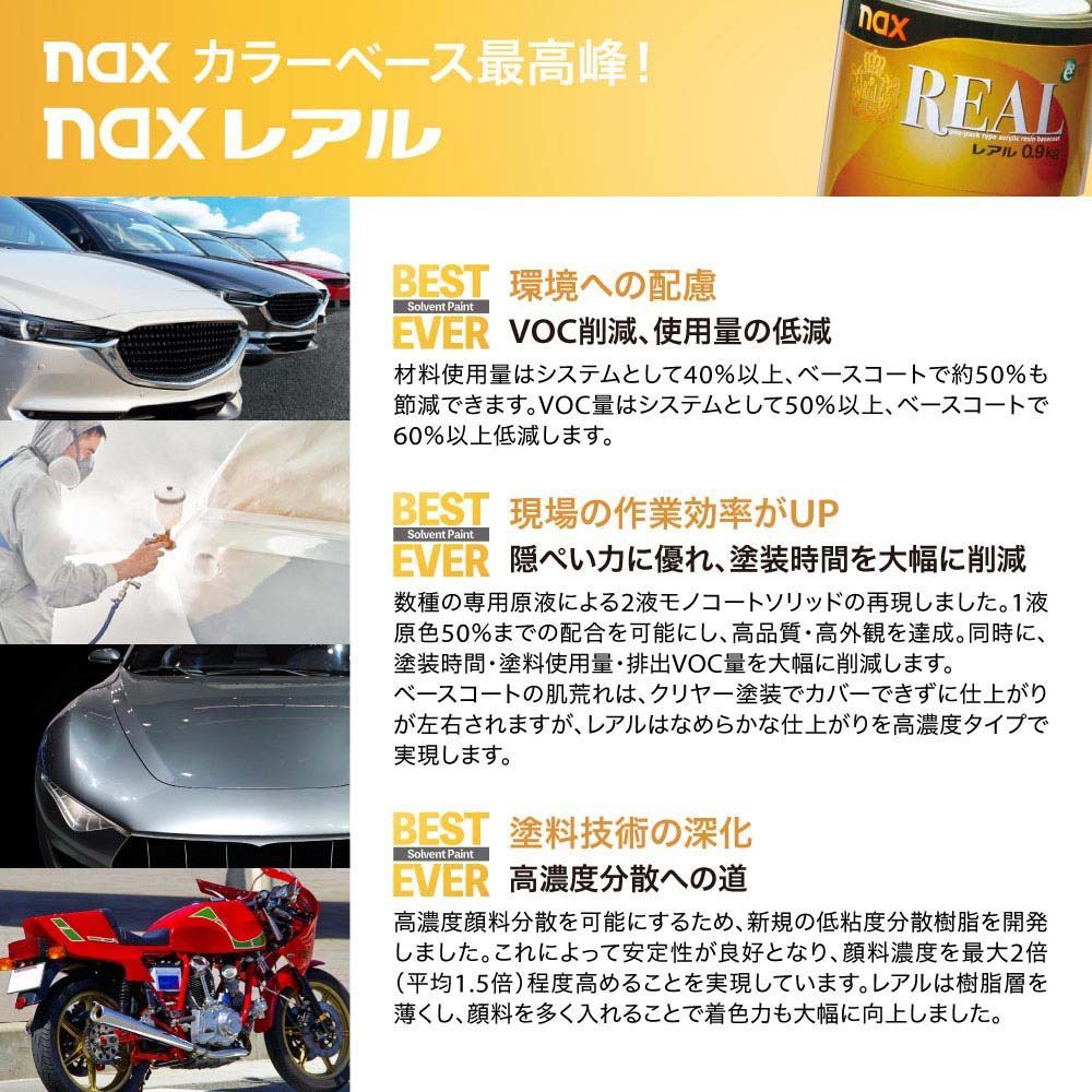 日本ペイント nax レアル 調色 ニッサン A53 プレミアムパッショネイトオレンジ3P カラーベース・パールベース2kg（希釈済）セット Z26_画像3