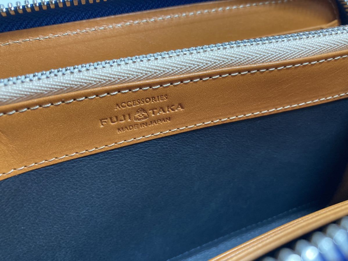 新品 FUJITAKAフジタカ(日) ラウンドジップロングウォレット/長財布 ”ステイン”新喜皮革コードバン使用 青 定価6.6万円
