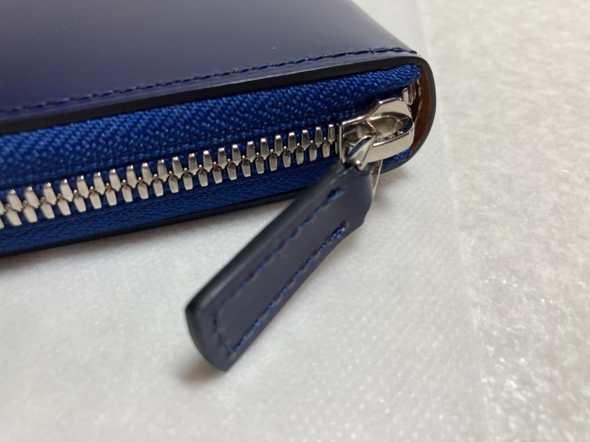 新品 FUJITAKAフジタカ(日) ラウンドジップロングウォレット/長財布 ”ステイン”新喜皮革コードバン使用 青 定価6.6万円