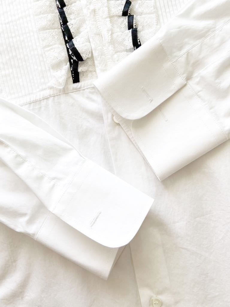 DOLCE&GABBANA size43-17 イタリア製ブザムシャツ ドレスシャツ メンズ イカ胸 ドルチェ＆ガッバーナ 長袖シャツ ホワイト 白 レース_画像9