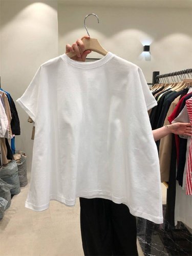 半袖 ラウンドネック トップス ブラウス Tシャツ シンプル ホワイト XL