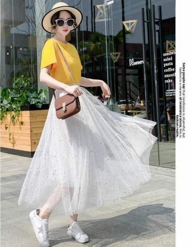韓国風 レディース 夏新作 メッシュスカートフェアリースカート ファッションスカート アプリコット L